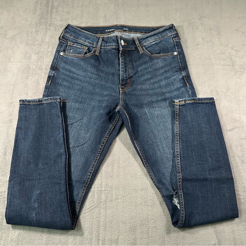 Old Navy Rockstar Mid Rise Super Skinny Jean Womens 8 Distressed Dark Wash Denim